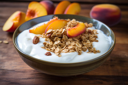 Flavorful Peach yogurt food. Fruit drink organic. Generate Aiの素材