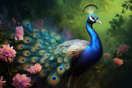 Ornamental Peacock bird art beauty. Nature tropical. Generate Aiの素材