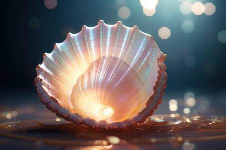 Intricate Sea pearl shell. Summer sand. Generate Aiの素材