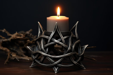 Intricate Pentagram candle holder. Dark magic esoteric fantasy gothic. Generate Aiの素材