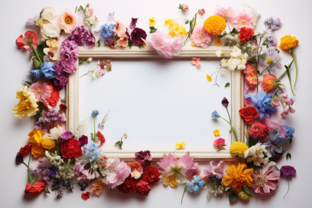 Picturesque Photo frame wild flowers. Art flowers leaf. Generate Aiの素材