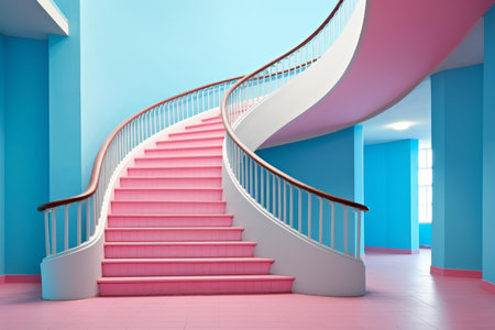 Dreamy Spiral stairs pink sky. Round tower. Generate Aiの素材
