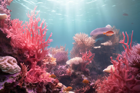 Lush Pink coral reef ocean nature. Sea tropical marine underwater. Generate Aiの素材