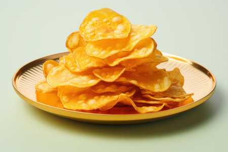 Convenient Plates potato chips snack. Diet top view. Generate Aiの素材