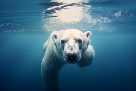 Migratory Polar bear. Winter nature arctic white mammal. Generate Aiの素材