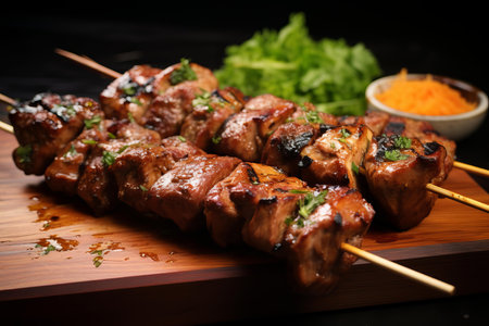 Marinated Pork skewers raw. Cooking onion beef. Generate Aiの素材