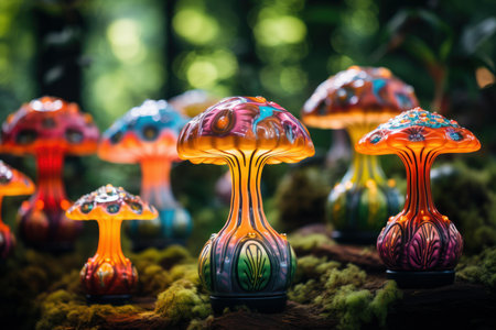 Quaint Decorative mushrooms. Nature fungi plant. Generate Aiの素材