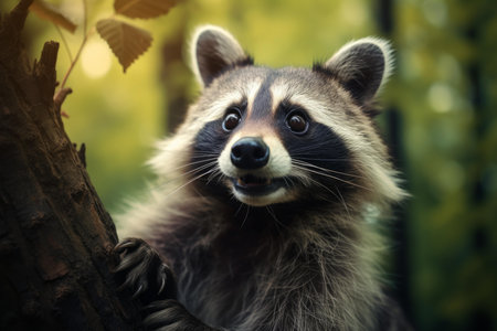 Curious Raccoon animal baby. Forest mammal. Generate Aiの素材