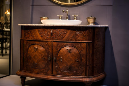 Practical Washbasin cupboard bathroom. Mirror cabinet. Generate Aiの素材