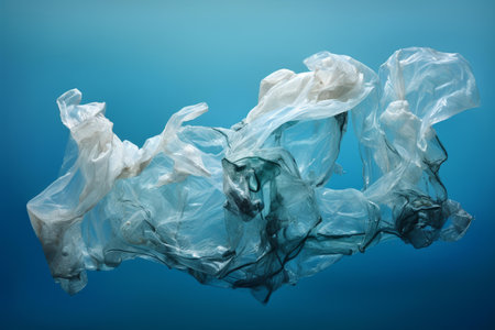 Harmful Plastic bag ocean ecology garbage. Sand rubbish. Generate Aiの素材