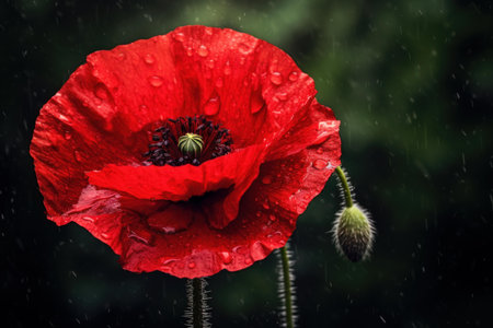 Delicate Red poppy flower. Summer floral art leaf plant. Generate Aiの素材