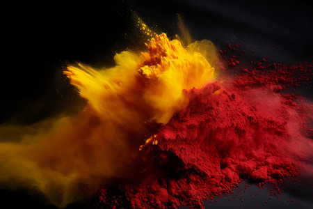 Radiant Red yellow powder explosion. Explode art colorful ash creative. Generate Aiの素材
