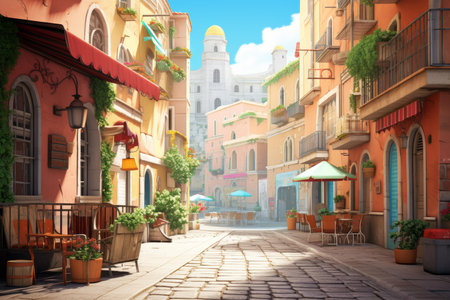 Nostalgic Retro italian landscape. Olive hill country. Generate Aiの素材