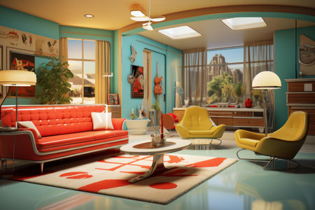 Vintage Retro living room. Wall decor. Generate Aiの素材