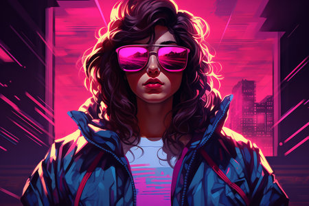 Nostalgic Retrowave fashion clothing. Style cyberpunk. Generate Aiの素材
