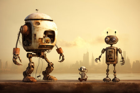 Groundbreaking Robot machinery evolution. Various types of cute robotic machines. Generate aiの素材