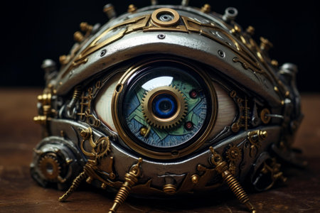 Intricate Robot eye steampunk. Science gear man. Generate Aiの素材