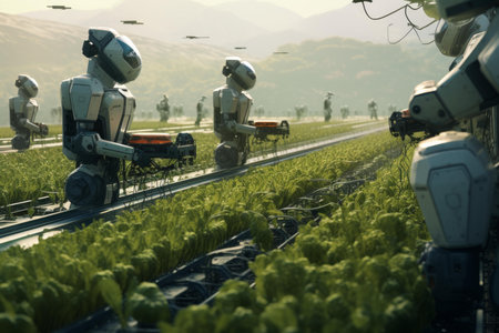 Efficient Robotic farmers concept. Smart farmer. Generate Aiの素材