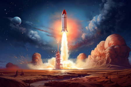 Dramatic Rocket launch poster. Smoke render missile. Generate Aiの素材