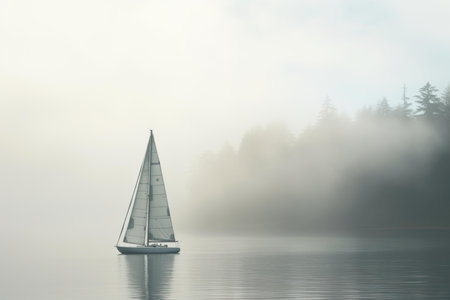 Ominous Sailboat foggy weather. Park vacation. Generate Aiの素材