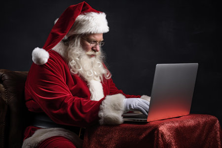Focused Santa claus using laptop. New year. Generate Aiの素材