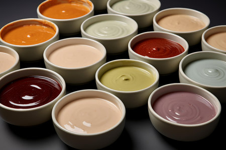 Spherical Sauces bowls different. Condiment set. Generate Aiの素材