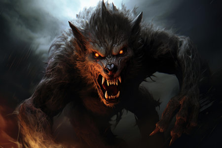 Menacing Scary werewolf dark. Horror fear night. Generate Aiの素材