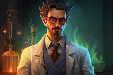 Intelligent Scientist professor man. Work lab. Generate Aiの素材