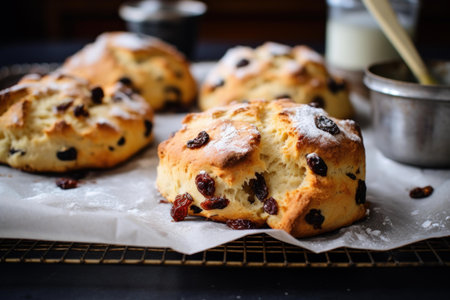 Sweet Scone raisin baked. Baked sweet bread butter biscuit. Generate Aiの素材