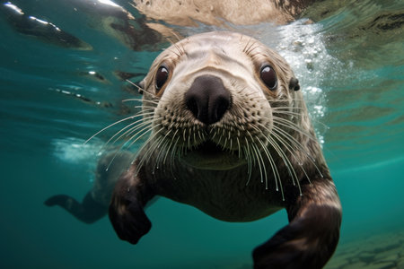 Graceful Sea otter underwater. Nature baby wild. Generate Aiの素材