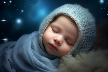 Peaceful Serene newborn baby. Child person kid cute face. Generate Aiの素材
