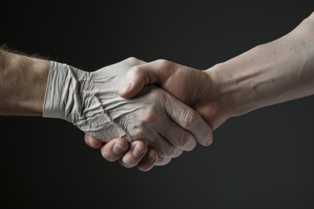 Cooperative Hands shake teamwork closeup. Man customer. Generate Aiの素材