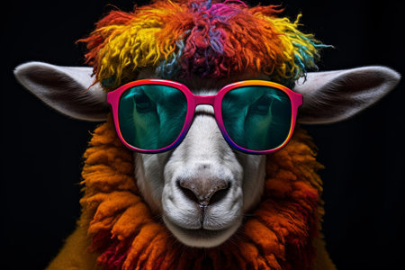Vibrant Sheep colorful glasses. Holiday drawn. Generate AIの素材