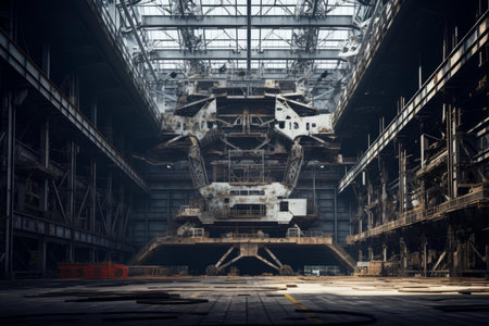 Spacious Ship building hangar. Welder logistic. Generate Aiの素材