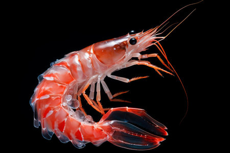 Mysterious Sea shrimp on black background. Delicious meal seafood dinner healthy. Generate Aiの素材