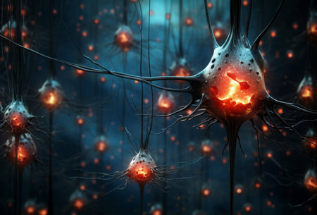 Enlightening Single neuron synapses scheme board. Network system cell science mind. Generate Aiの素材