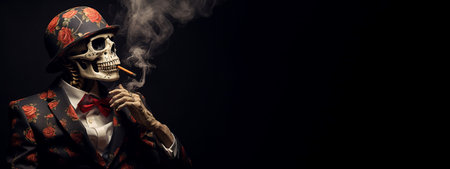 Sophisticated Skeleton smoking suit. Fear dead. Generate Aiの素材