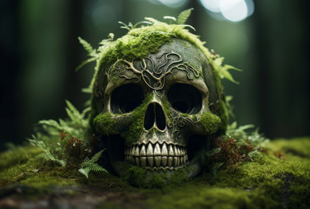 Verdant Skull moss nature. Park natural. Generate Aiの素材