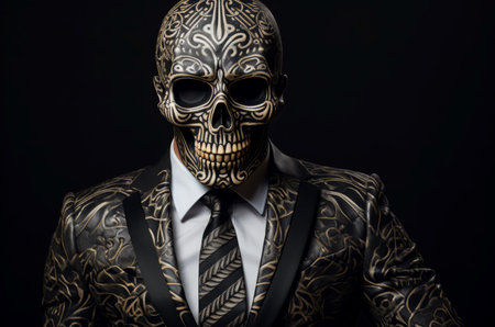 Sophisticated Skeleton male suit. Fear horror. Generate Aiの素材