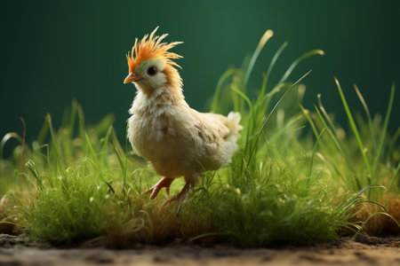 Tiny Little chicken green grass. Farm bird. Generate Aiの素材