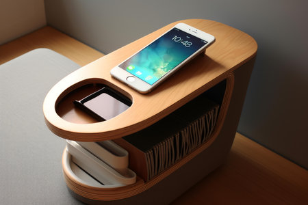 Neglected Smartphone on table. Mobile desk smart. Generate Aiの素材