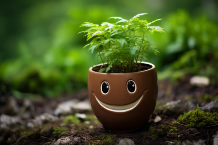 Colorful Smiling flower pot. Potted vase. Generate Aiの素材