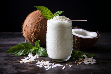Creamy Smoothie coconut. Drink sweet shake. Generate Aiの素材