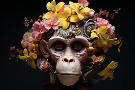 Colorful Monkey head flowers. Zoo face. Generate Aiの素材