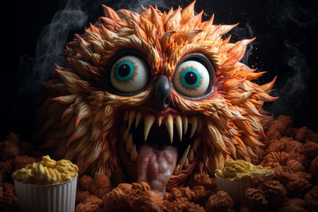 Fluffy Monster popcorn. Cartoon cute funny. Generate Aiの素材