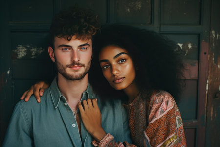 Cozy Multiethnic couple together. Room care. Generate Aiの素材