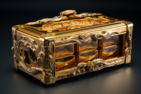 Revealing Open suitcase golden. Rich wealth. Generate Aiの素材