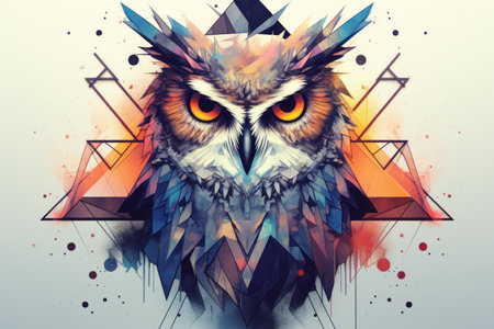Eclectic Colorful owl geometric triangles. Wild fashion. Generate Aiの素材