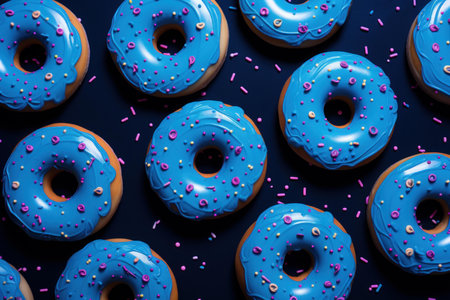 Enticing Pattern blue donuts food. Snack sugar. Generate Aiの素材