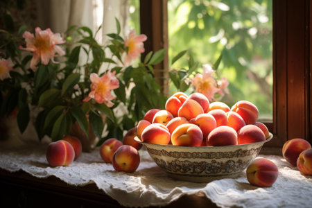 Fragrant Peaches bunch fruit ripe. Harvest summer. Generate Aiの素材